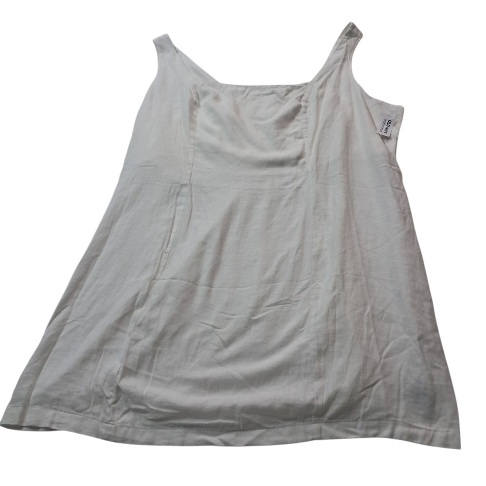 NWT Old Navy Dress Womens 3X White Square Neck Linen Blend Smocked Back Coastal